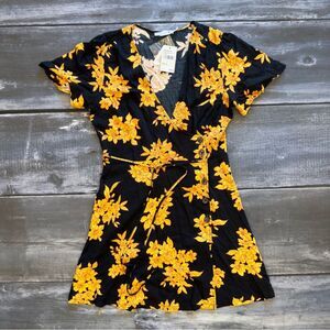 All in Favor black floral wrap dress medium
